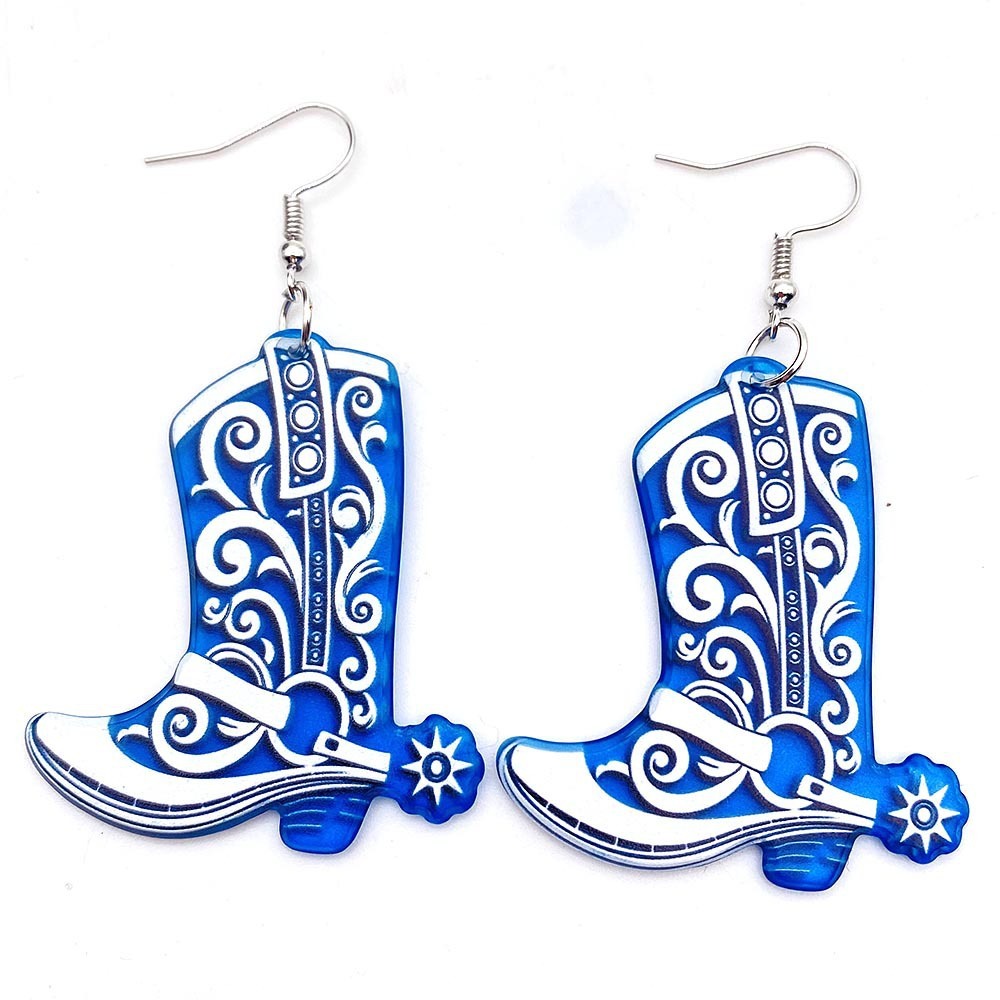 2024 Country Western Style Vintage Cowboy Cowgirl Boots Shaped Dangle Acrylic Earrings