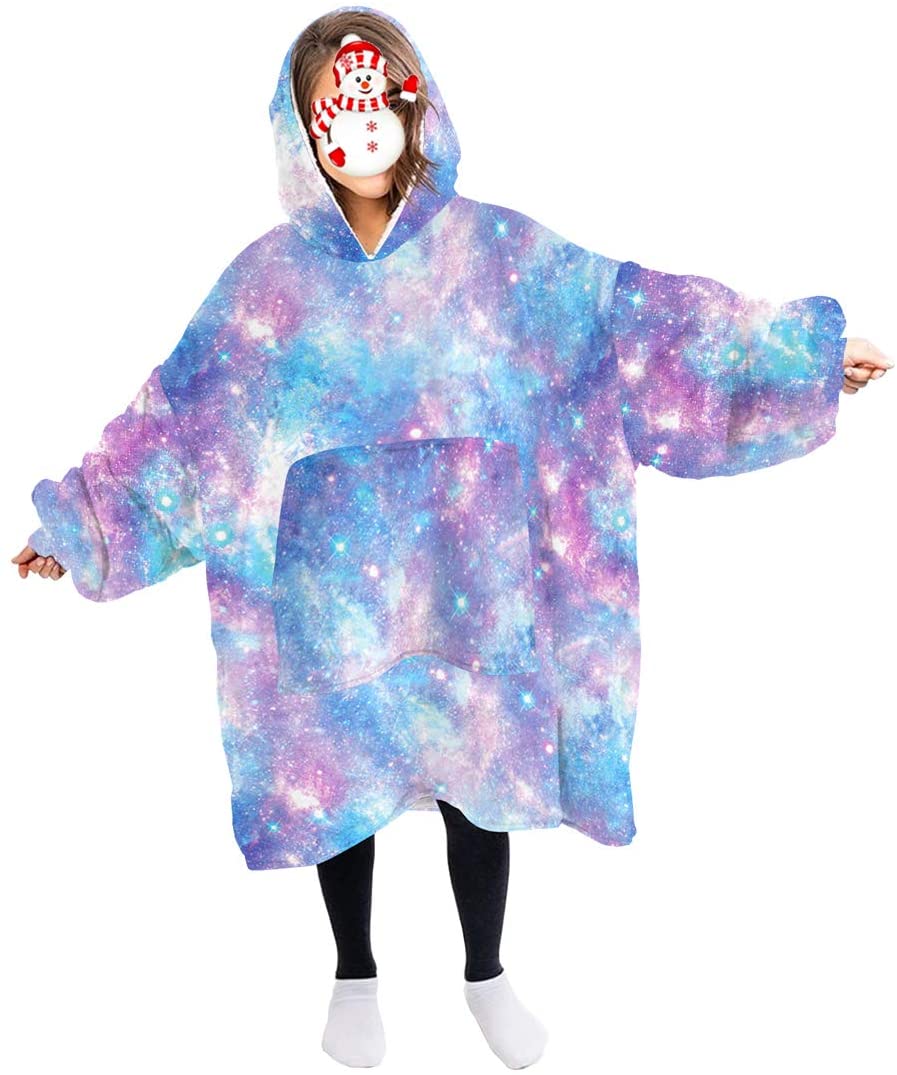 Timemory Galaxy Blanket Hoodie Oversized Wearable Sweatshirt on Both Sides Blankets of Soft Sherpa Plush Cozy Warm