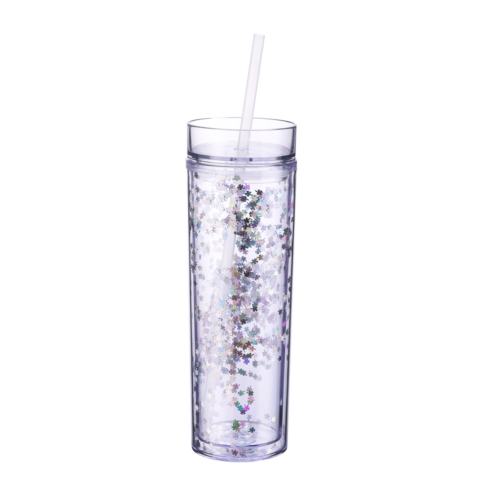Promotional drinkware oem clear 14 oz custom wholesale insulated double wall plastic tumbler with straw