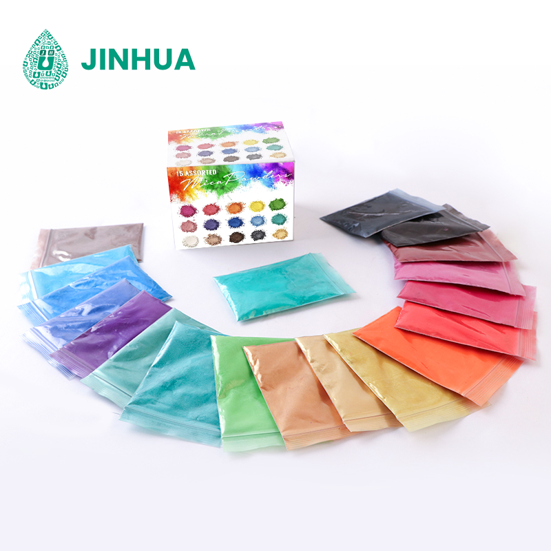 JINHUA 24 цвета эпоксидной смолы цветной пигмент бесплатные образцы слюдяной порошковый пигмент