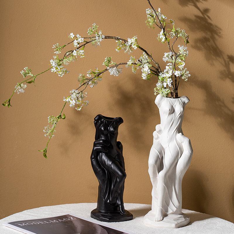 Statue White Marble Stone Bare Female Statue for Home Indoor Modern Ornaments Ceramic Flower Vase for Home Decor