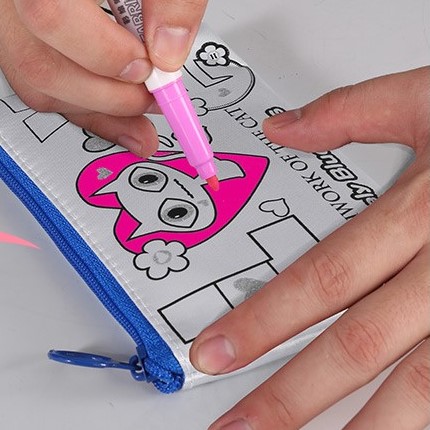 custom kawaii cute personalized DIY cartoon graffiti draw painting canvas zipper coin pouch school stationary pencil case