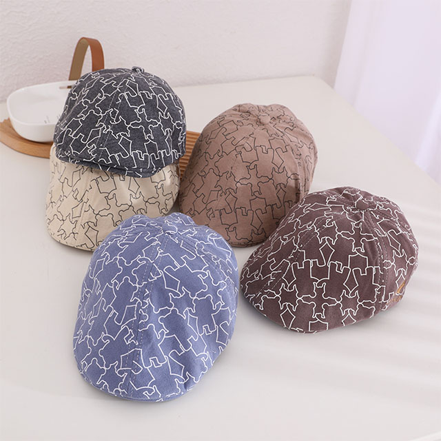 New Irish Flat Cap Bear Print Hat Unisex Polyester Children's Peaked Cap Berets Kids Hat Ivy Hat