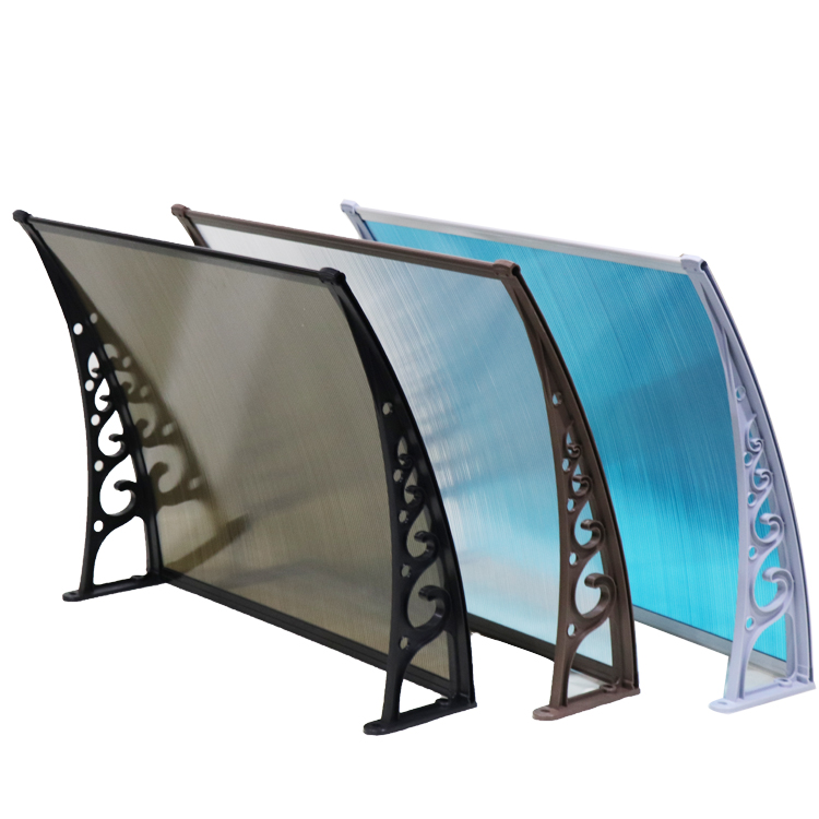 Manufacturers stock a large number of solid polycarbonate outdoor awnings with plastic steel, aluminum alloy, and nylon brackets