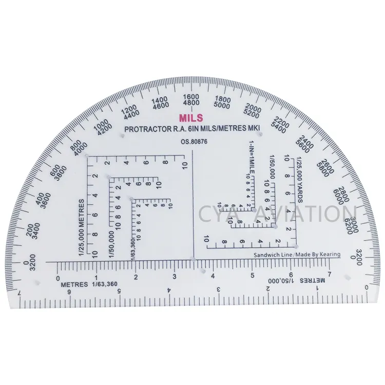 6'' dia Semi Circle Military Protractor with mils measurements and romer markings for plotting bearings