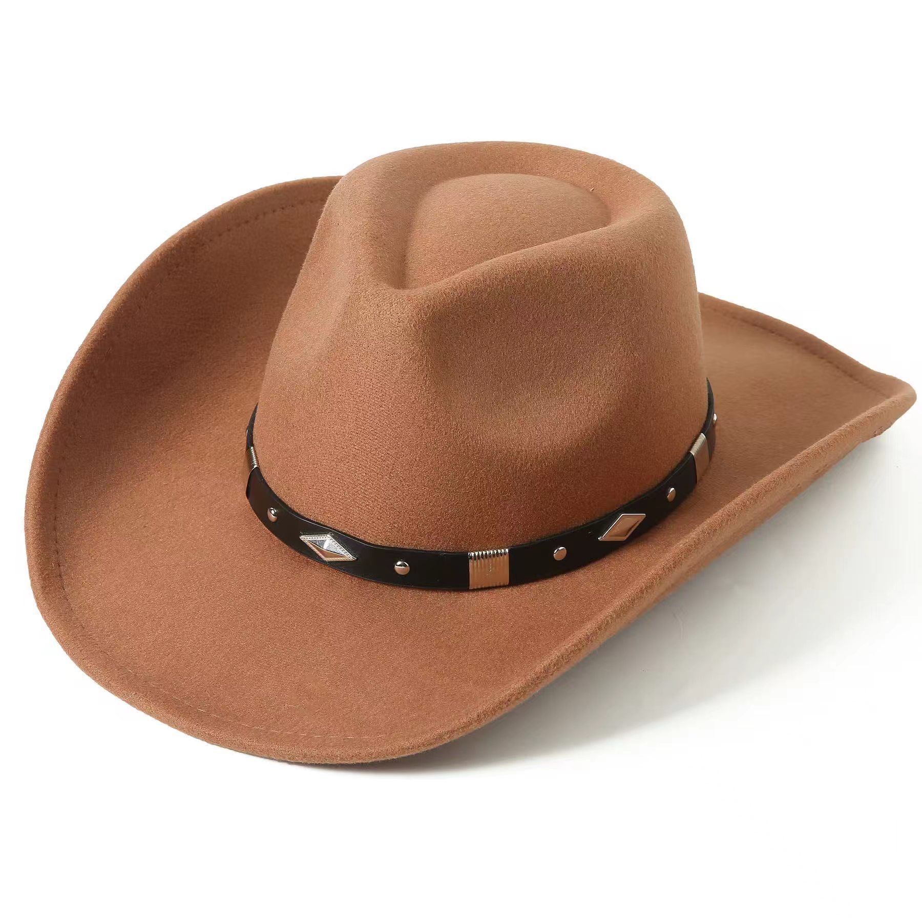 New all-in-one solid color Western style roll-brimmed cowboy hat for unisex
