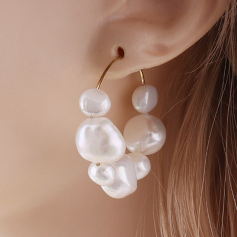 NeeFuWoFu Freshwater Pearls Drop Earrings for Women Handmade Hollow Freshwater Pearl Pendant Dangle Ear