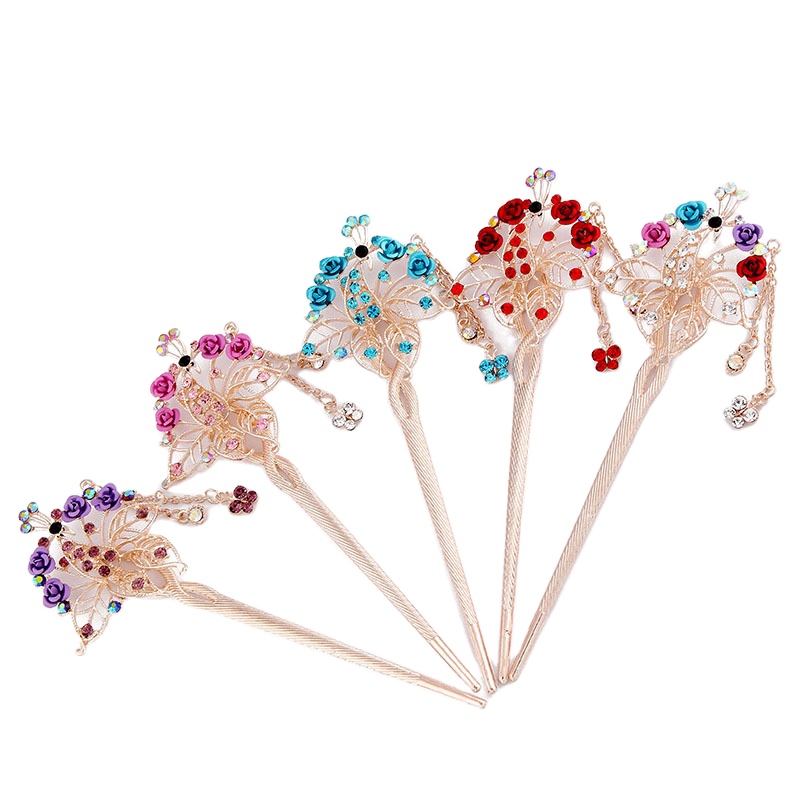 chinese Classical tassel peacock hair stick accessories women chop sticks for hair