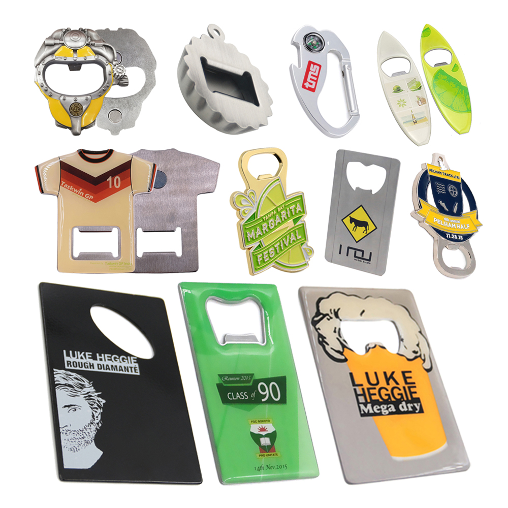 Custom shaped stainless steel aluminum flat business logo credit card magnetic sublimation blank custom beer bottle opener