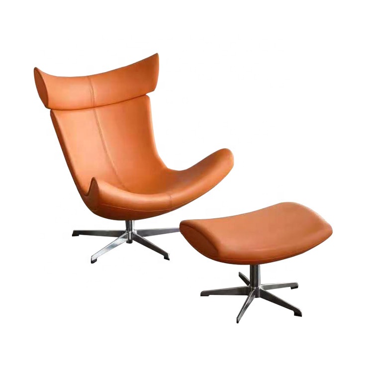 Leisure Chair dark red orange velvet fabric revolving chair swivel For Living Room And Bedroom with footrest and silver base