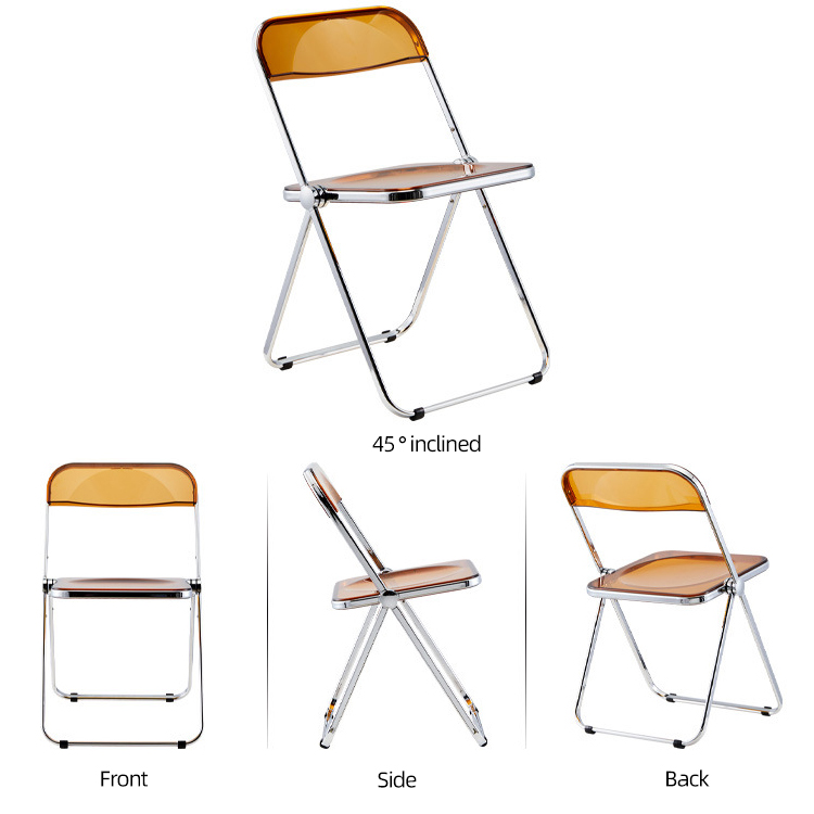 Portable Acrylic Chair Transparent Clear Chrome Metal Frame Plastic Stackable Fold Up Chair