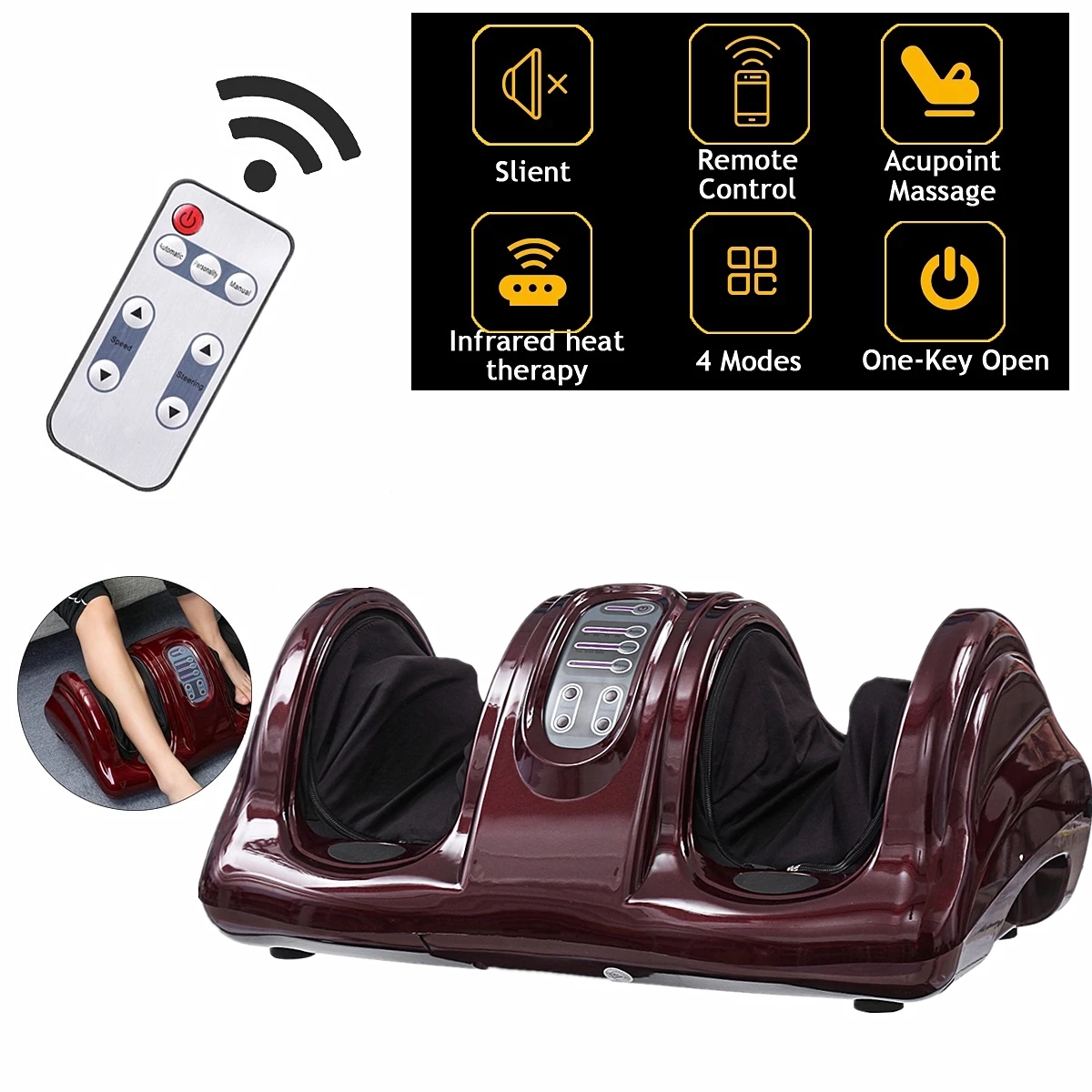 110V/220V Electric Heating Foot Body Leg Massager Reflexology Calf Leg Shiatsu Kneading Roller Vibrator Machine with Remote