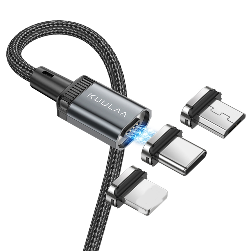 KUULAA оптовая продажа нейлоновый 3 в 1 3.0A быстрое зарядное устройство micro usb Магнитный кабель передачи данных зарядное устройство для телефона магнитные кабели с подсветкой