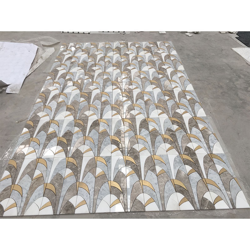 Мозаичная плитка Water jet, золотая, металлическая, латунная, с инкрустацией, серая, Белая Мраморная настенная плитка, новый дизайн