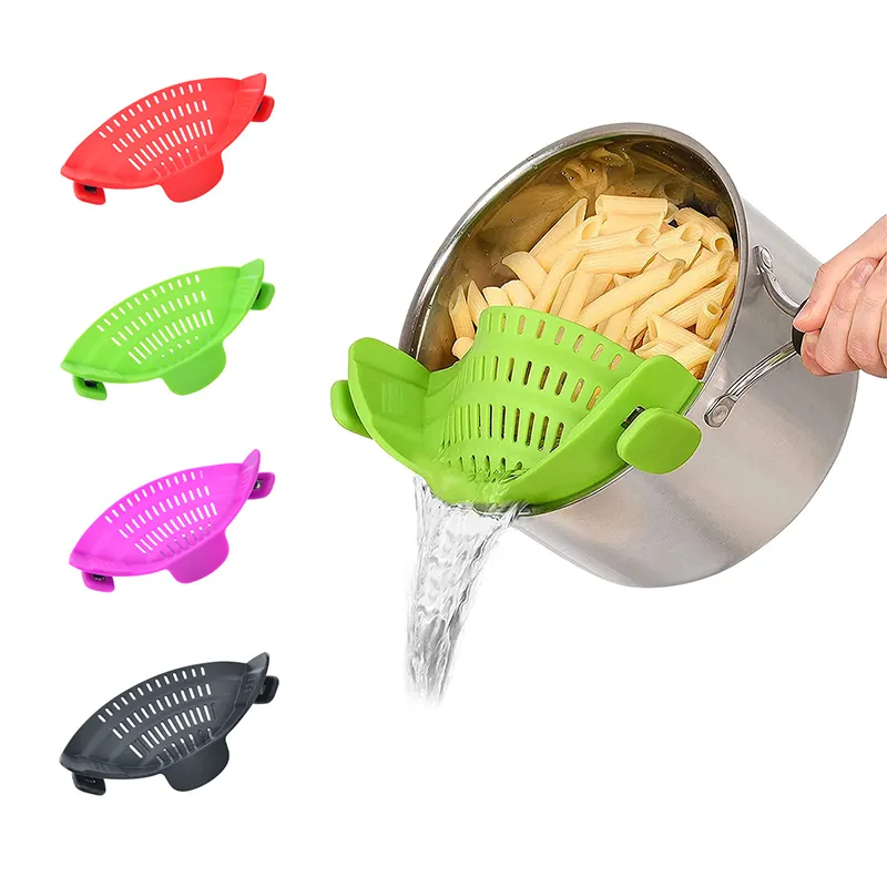 SPU041 Wholesale Clip On Pasta Strainer Silicone Universal Fit for all Pots and Bowls Snap On Drainer Kitchen Gadget