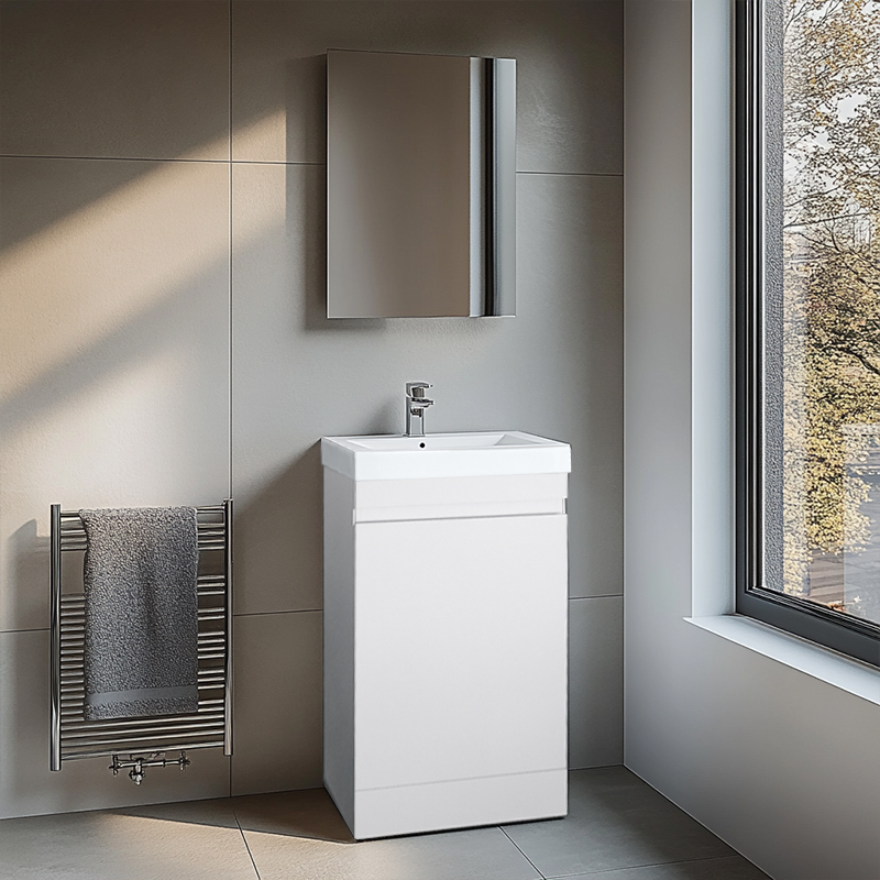 Hotel Washroom Furniture European Minimalism MDF Floor Mount Bathroom Vanity Units Waterproof Bathroom Cabinet with Sink