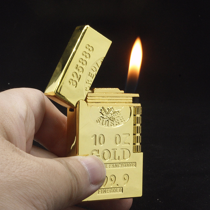 Hot Selling Cigarette Accessories Fashion New Gold bar Shape Butane Gas Lighters Kerosene Match Lighters