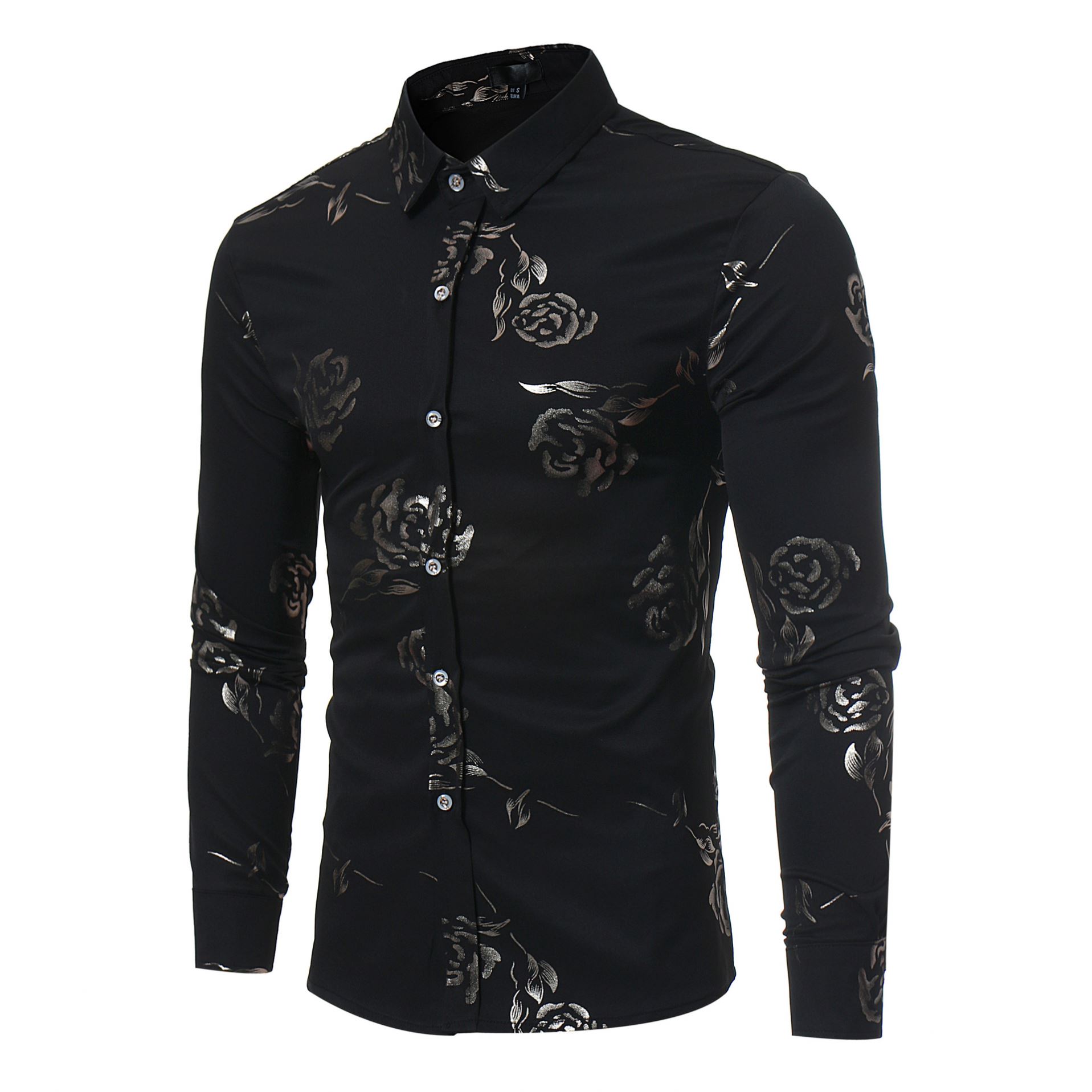 New Arrival men fashion personality british style rose print casual shirt cotton slim fit floral wild Europe size dress shirt