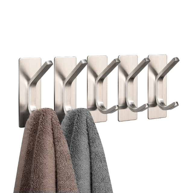 Sliver High Quality Bathroom Bathrobe Hooks Double Hooks Multi Purpose No Punch Stainless Steel Hooks