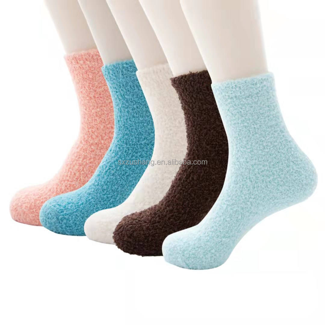 Autumn Winter women Warm Solid Color Long Socks ladies girls Coral Velvet Fleece male Casual women Fluffy Floor Socks