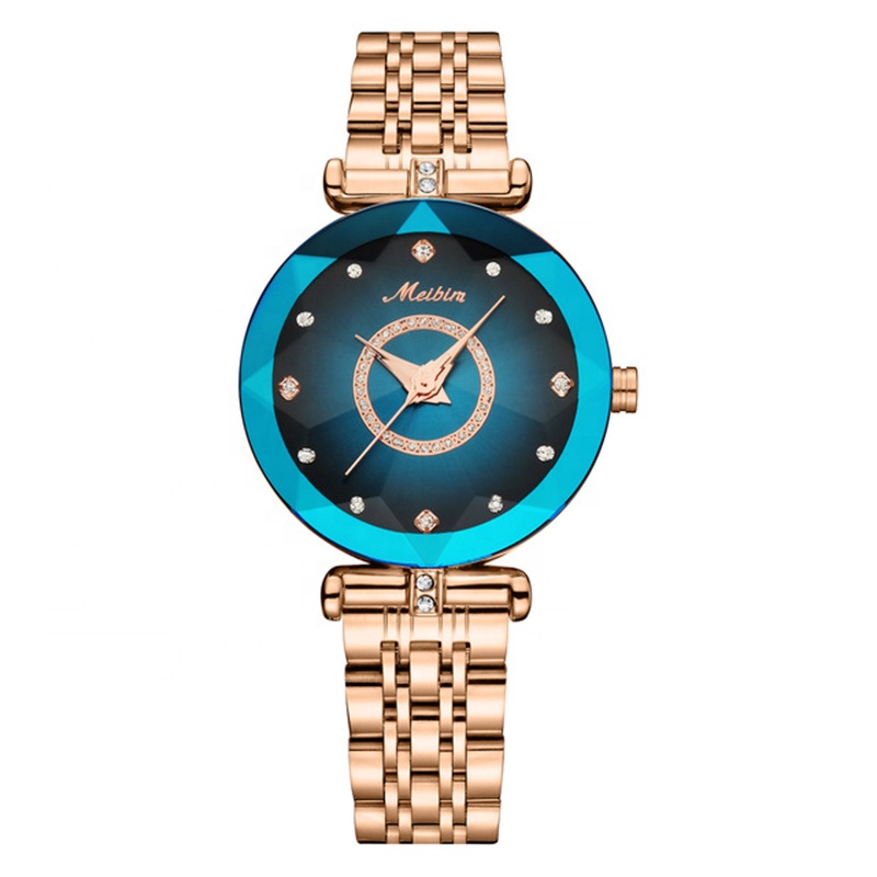 Blue Fashion Women Quartz Watch Lady Business Wrist Watches Rose Gold Stainless Steel Strap