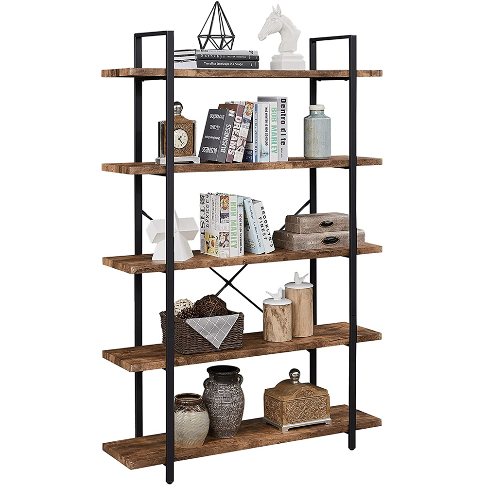Деревянная металлическая мебель открытый Etagere книжный шкаф с 5 полками промышленная книжная полка