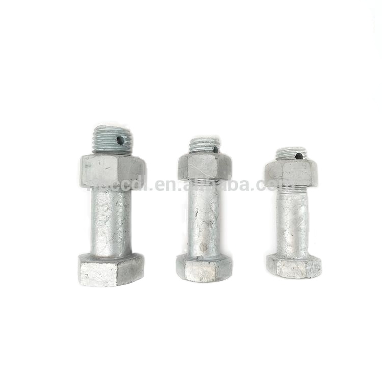 Factory suppled OEM high tensile galvanized hexagonal bolt with wire hole for electric power fittings