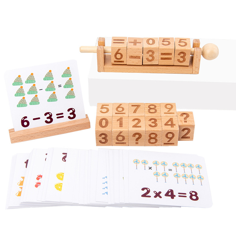 Wooden rotating alphanumeric string kid arithmetic operation preschool English spelling early education puzzle toy