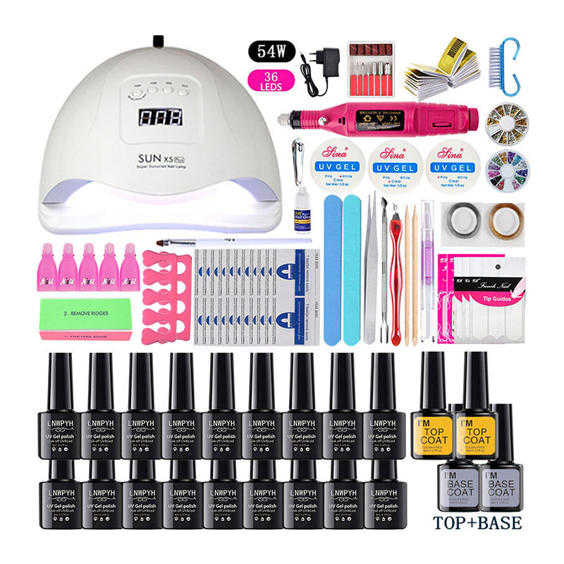 Electric Drill Set UV LED Nail Lamp 54W Professional Nail Dryer With Gel Polish Kit Nail Art Tools