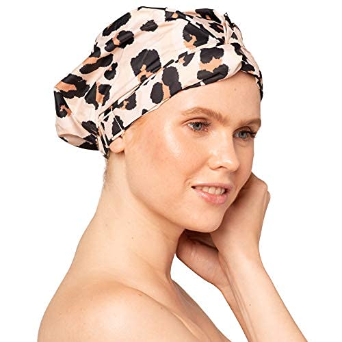 The new super waterproof single-layer leopard print bow-knot enlarged shower cap for women with long curly hair