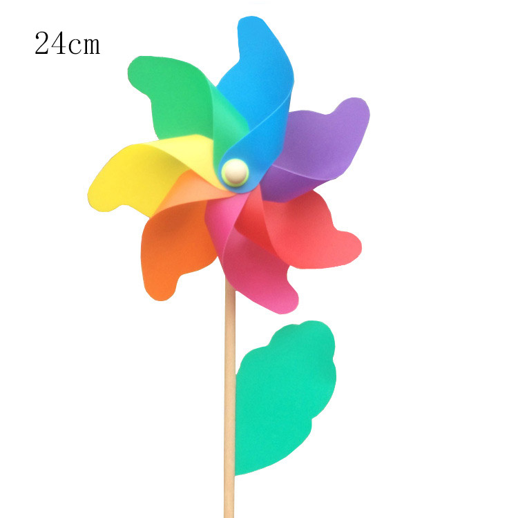 24cm hot selling wooden windmill kids rainbow pinwheel outdoor garden party wedding decoration