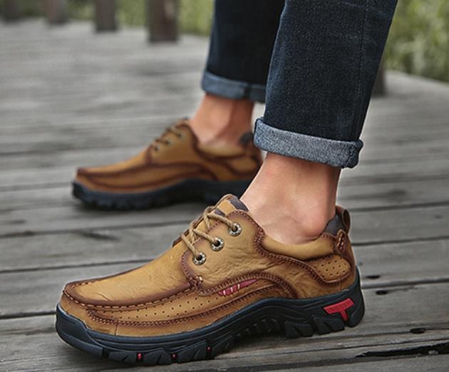 2019 fashion sneakers men lace-up retro flat casual hiking shoes breathable top layer cow leather men sport shoes