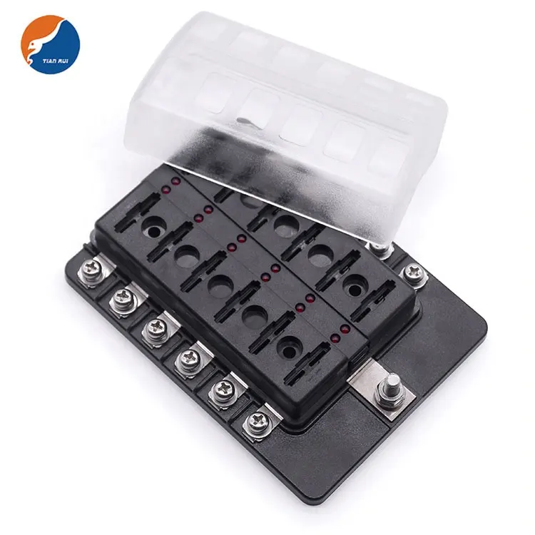 PC Cover Screw Nut Terminal 4 6 8 10 12 Way Position Circuit Car Fuse Blocks Holder with Red LED Indicator