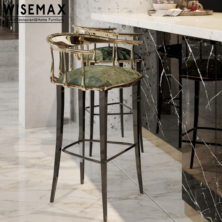 Мебель WISEMAX, итальянский роскошный стиль, высокий барный стул из нержавеющей стали и бархатной ткани, высокий барный стул для бара, отеля