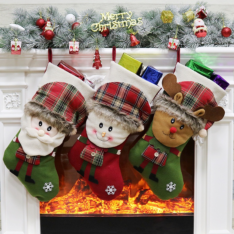 Christmas Socks Stocking Large Gift Bag Candy Holiday Decoration Scene Old Man Snowman Pendant Christmas Santa Cl