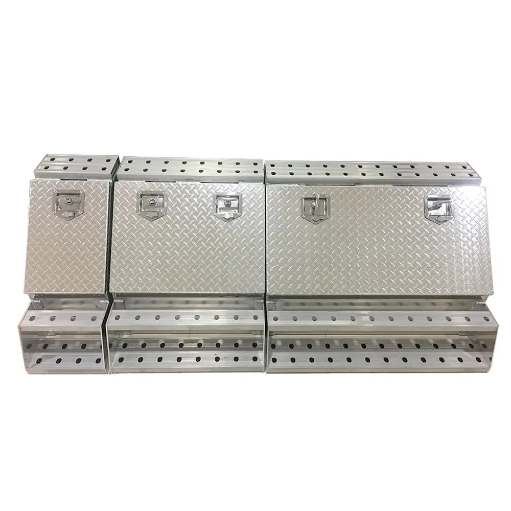 Aluminum Storage Box with Polished Diamond Plate Door Step Boxes