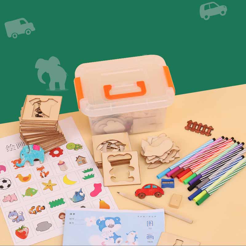 Kids Wooden Graffiti Templates Painting Art Tools Set For Children's Creativity Kindergarten Sketching Drawing Children Learning