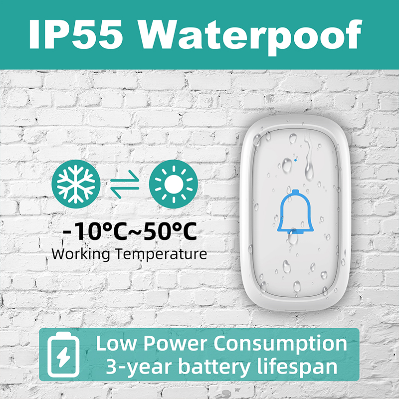 OEM IP55 водонепроницаемый беспроводной дверной звонок с 56 колокольчиками, дверной звонок для дома и офиса