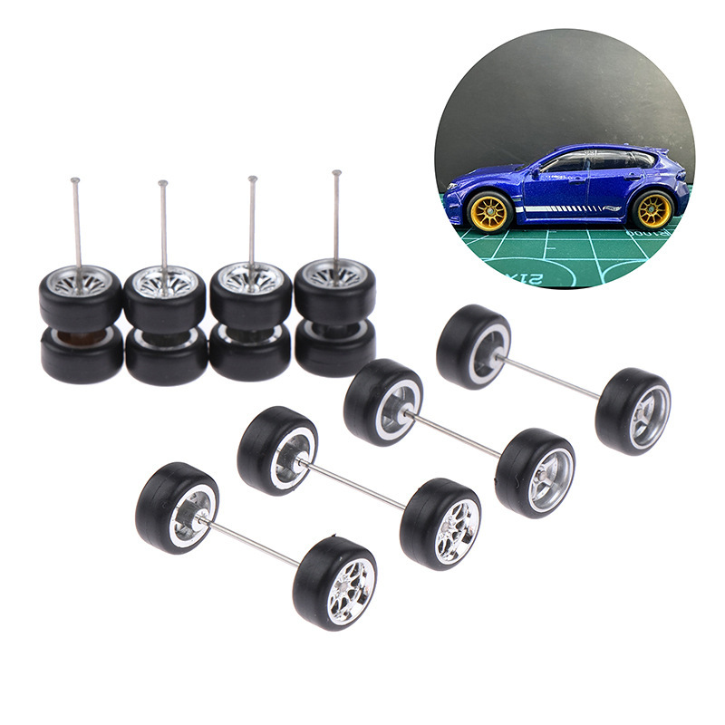 Wholesale 1/64 Diecast Car Model with Modified Alloy Wheels Brake Discrubber Tire Parts Hollow Shaft Toy for Kids