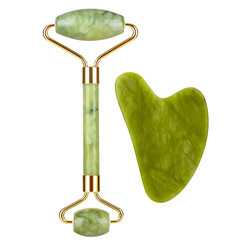 facial roller massager face lifting cosmetic roller set gua sha green jade roller for face and eye