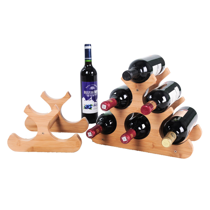 Wooden Bamboo Wood Wine Bottle Display Racks for 6 Bottles