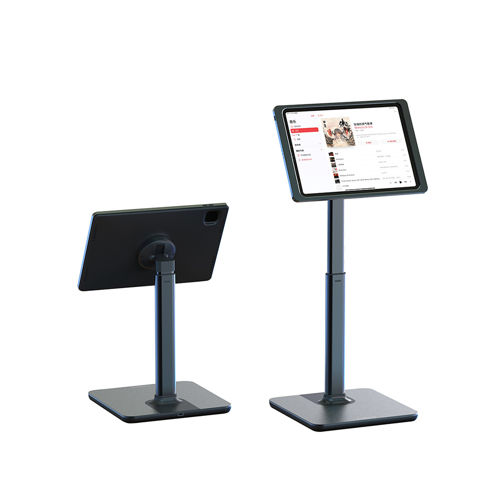 Customization tilt telescopic Floor for iPad Display Stand magnetic wireless charging station