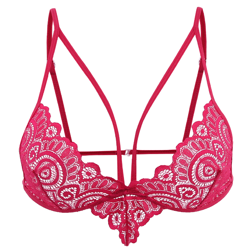 ladies hollow out floral bandage drawstring red sexy lingerie bra