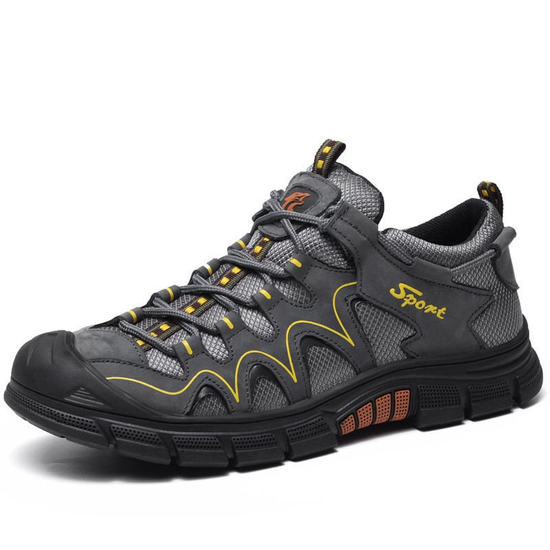Outdoor men's non-slip hiking shoes cowhide thick-soled cross-country hiking large size sneakers