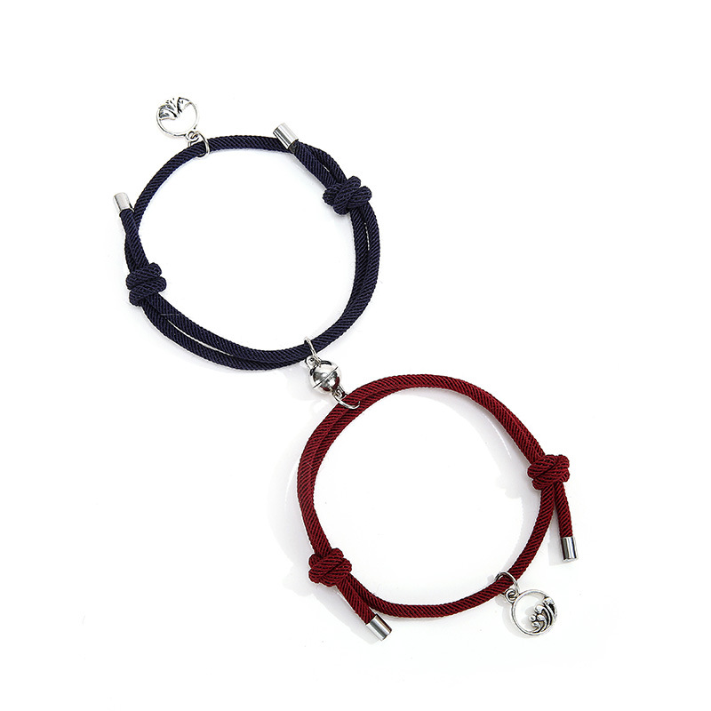 2pcs\Set New Stainless Steel Couple Bracelet A Pair of Magnet Ball Hand Men and Women Gift Friendship Charms Rope Jewelry