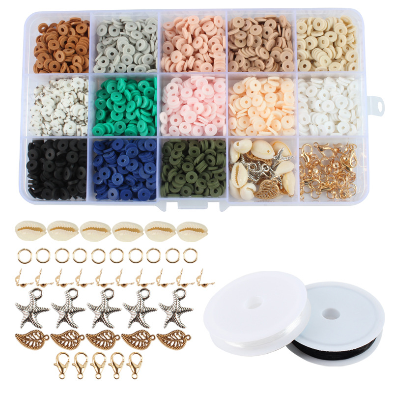 Amazon Hot DIY Craft Kit Pendant 15 Grids Flat Round Polymer Clay Beads Heishi Beads For Jewelry Making Bracelets Necklace