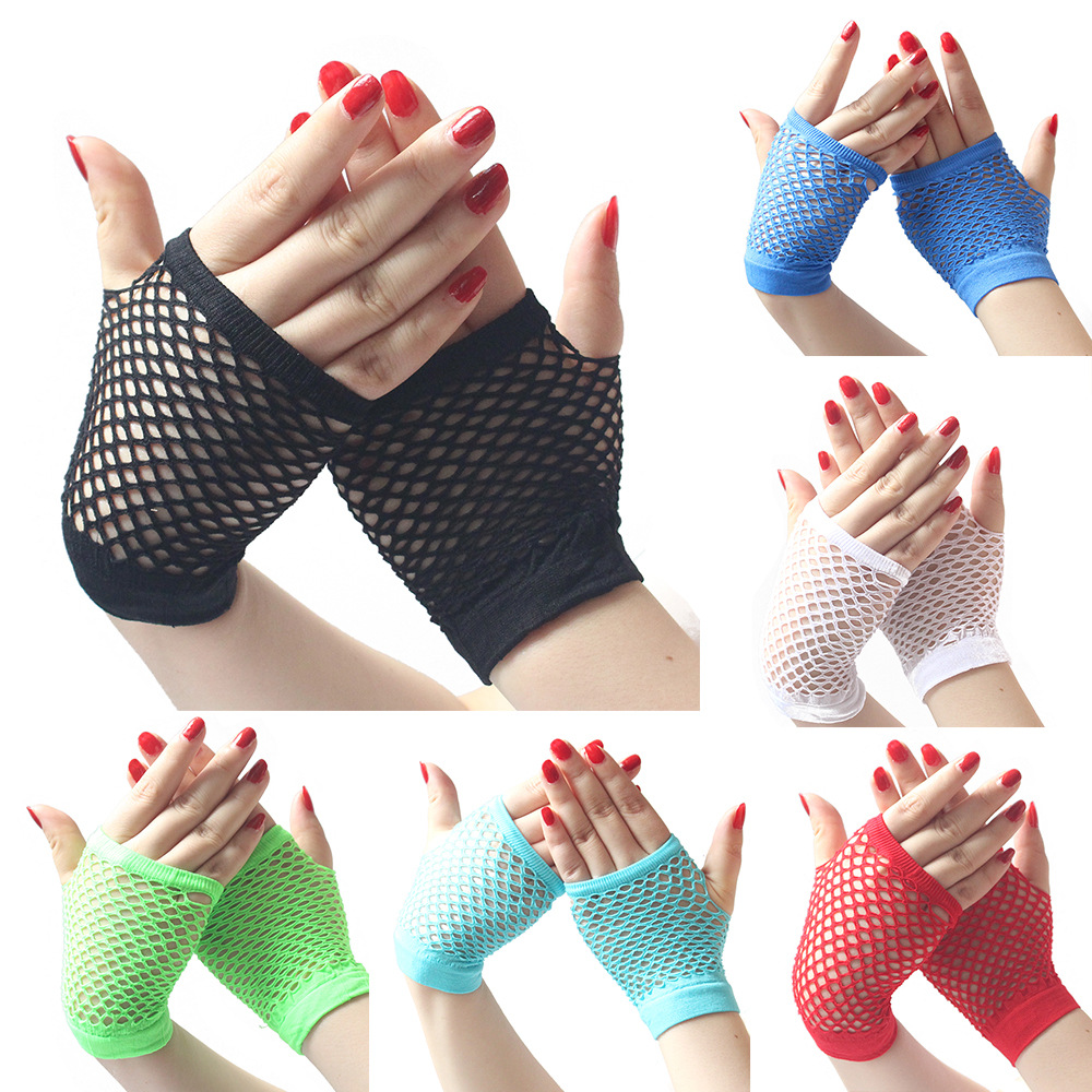 Wholesale High Quality Neon Short Fishnet Gloves Fish Net Black Fancy Party Dance Club Mesh Short Gloves