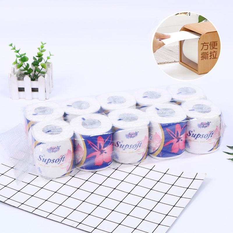Soft comfortable disposable water soluble toilet paper roll non-polluting degradable bulk bathroom bamboo tissue paper