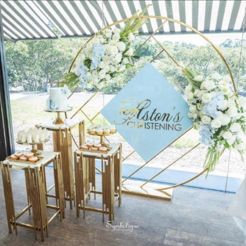 LDJ1100 round stainless steel backdrop shiny gold flower shelf for wedding stage decoration