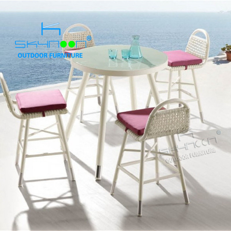 all weather outdoor furniture sets cheap synthetic rattan bar furniture chair metal frame white pe rattan bar chair(24002)